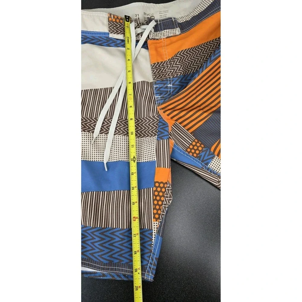 New RVCA Mechanical Stretch Board Shorts Men 31 Orange Patchwork Swim Beach Pool